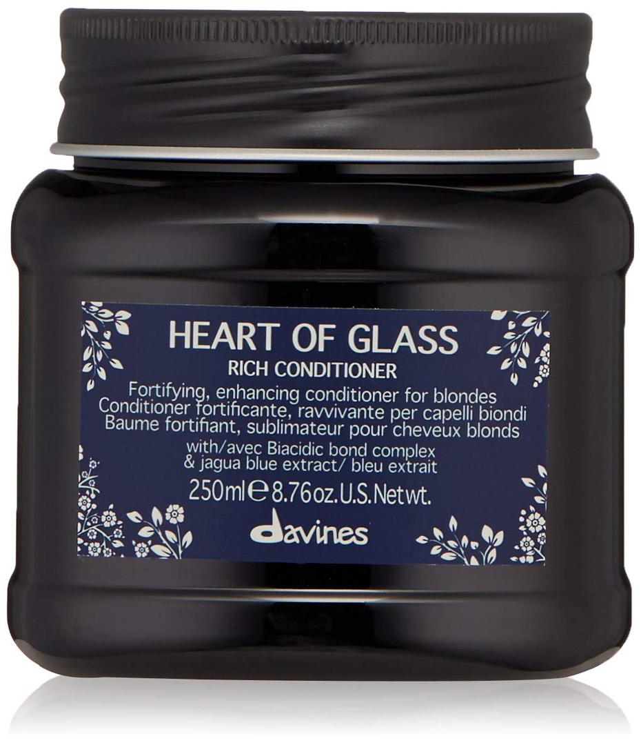 Davines Heart of Glass Rich Conditioner, Fortifying Treatment for Blonde & Silver Hair - Biacidic Bond Complex Repairs, Brightens & Nourishes with Jagua Blue Extract - Weightless Finish