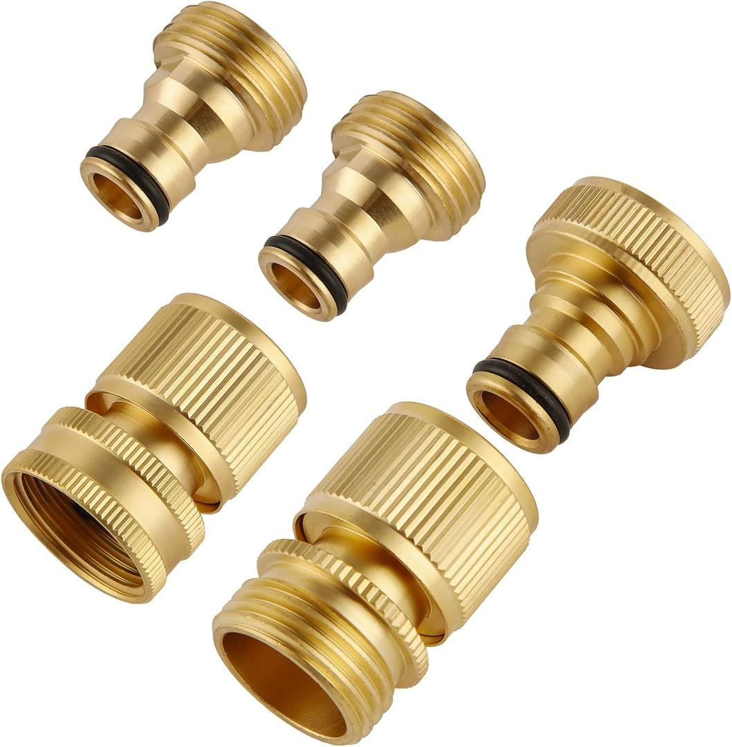 BILAL Quick Connect Hose Fittings, Garden Hose Quick Connect Kit, Solid Brass Standard 3/4 Inch GHT Thread Fitting No-Leak Water Hose Female and Male Adapter (5 pc Connect Set)