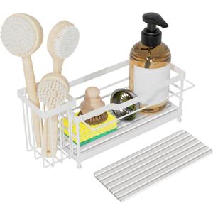 Sponge Holder for Kitchen Sink,Sink Caddy Organizer with Stone Drying Tray, Stainless Steel Kitchen Countertop Organizer for Sponge Soap Dispenser White