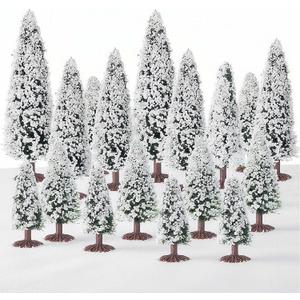 Skylety 20 Pcs Christmas Model Trees 4.72-2.17 Inch Pine Mixed Miniature Trees Small Artificial Cedar Plant for Train Scenery Architecture DIY Crafts Winter Building Model Scenery Landscape(White)
