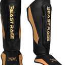 BEAST RAGE MMA Martial Arts Shin Guards for Kickboxing Adjustable Muay Thai, Padded Martial Arts Shin Pads Leg Guard with Instep Sleeves MMA Training BJJ Karate Boxing Taekwondo (Golden, XL)