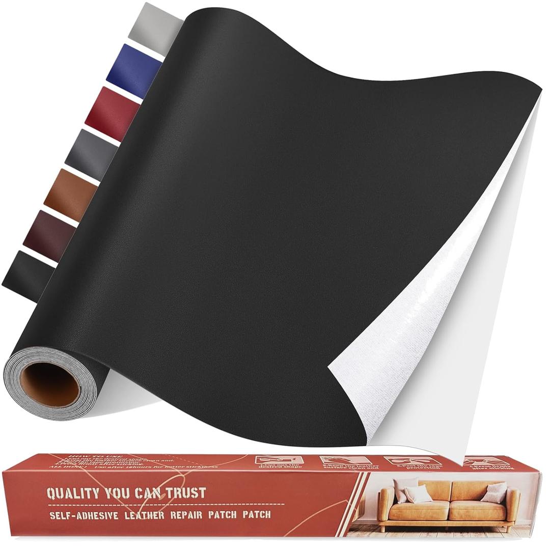 Self Adhesive Leather Repair Patch Kit, 31.4 in x 16 in Large Vinyl Leather Repair Tape for Furniture, Car Seat, Couch, Sofa, Chair Smooth Black (31.4x16 inch)