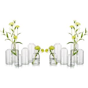 Glass Bud Vases for Flowers - Hewory Blown Modern Small Glass Vases for Centerpieces Set of 12, Mini Clear Bulk Flower Vases for Wedding Party Events Home Decor Floral Arrangement (Not Include Flower), 4sets (12pcs), Clear