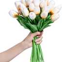 SITUMEIZI 15pcs Tulips Fake Artificial Flowers Real Touch 14" Silk Flower for Home Decor Spring Easter Wedding Bouquet Decorations Floral Arrangements(Light Champagne)