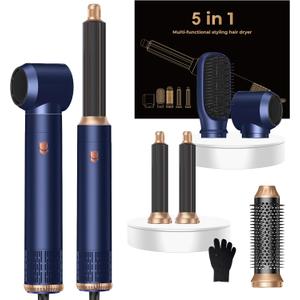 5 in ONE Hair Dryer Brush, Blow Dryer Curling Wand Hair Styling Tools Set, Ionic Hot Air Brush Round Brush Blow Dryer, Left&Right Styler 100-120V