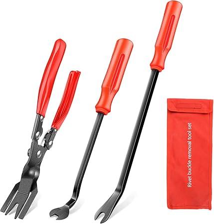 GOOACC 3 Pcs Clip Pliers Set & Fastener Remover - Auto Upholstery Combo Repair Kit with Storage Bag for Car Car Panel Dashboard (Red)