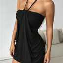 SOLY HUX Women's Halter Bodycon Mini Dress Sleeveless Vacation Party Dresses Clubwear Date Outfits (Black, L)