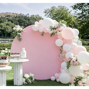 SINSSOWL Pink Round Backdrop Cover 7.2 FT Spandex Round Arch Cover Fitted Stretch Wedding Arch Backdrop Covers for Baby Shower Bridal Shower Birthday Party Gender Reveal Background Decoration