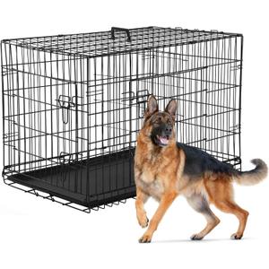 36 inch Large Dog Cage - Pet Cage Double-Door for Large Dogs with Handle, Divider Panel & Tray Portable Folding Dog Kennels and Metal Wire Crates Pet Dog Cage Crate for Indoor Outdoor Travel