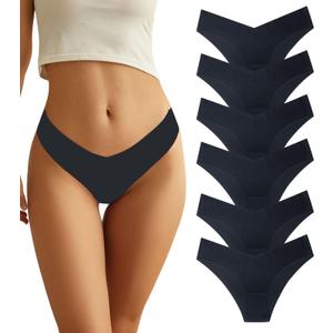 Women Seamless Underwear Soft No Show Stretch Bikini Invisibles Hipster V Cut Panties 6 pack (Large)
