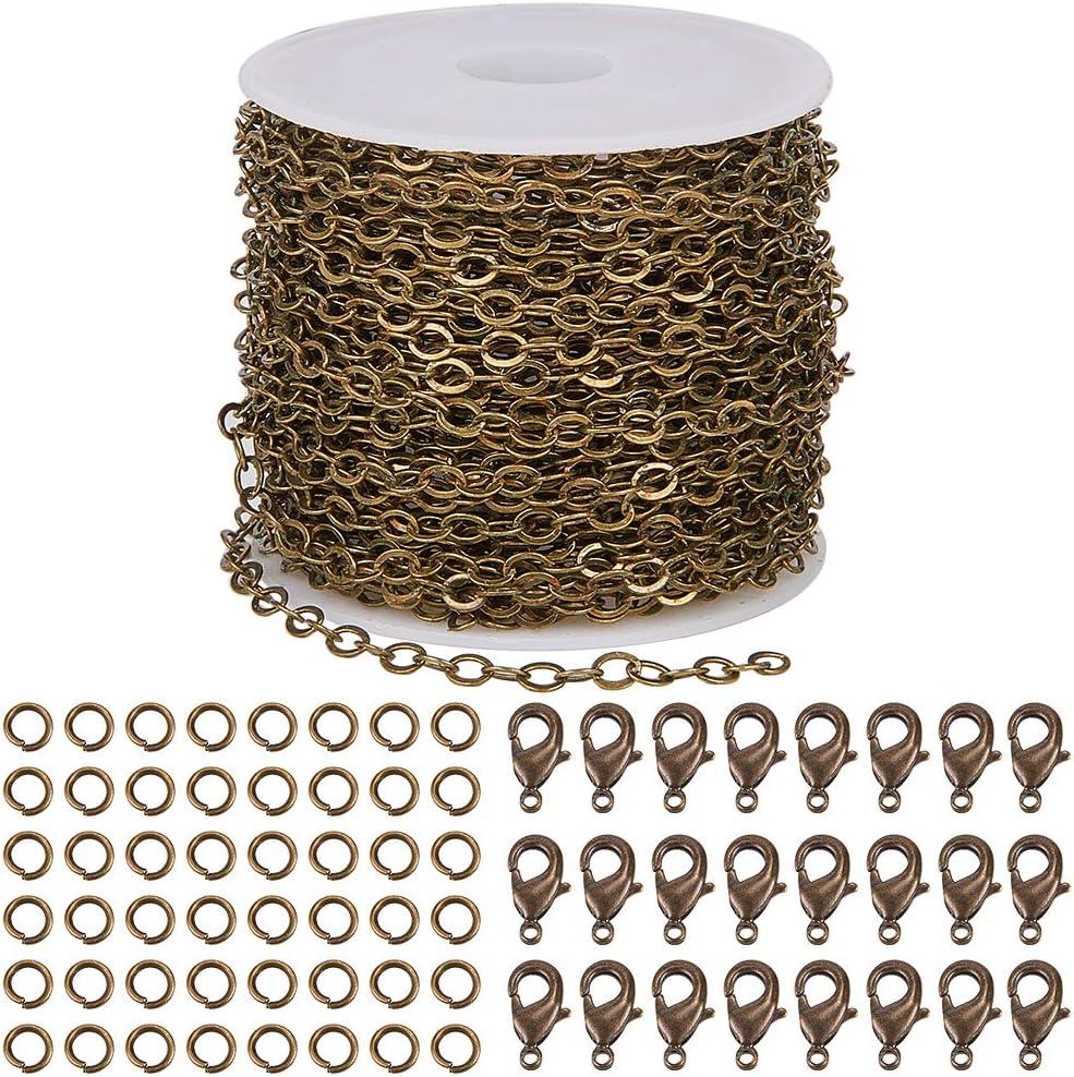 SUNNYCLUE DIY 33 Feet Antique Bronze Curb Cable Chain Link Necklace Small Width 3mm 30 Brass Lobster Claw Clasps, 100 Brass Jump Rings Antique Bronze Jewelry Chain for Jewelry Bracelet Necklace Making