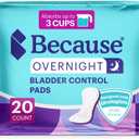 Because Overnight Incontinence Pads for Women Moderate-to-Heavy Absorbency for Nighttime Use, Long-Length Protection, 20 Count, New Version