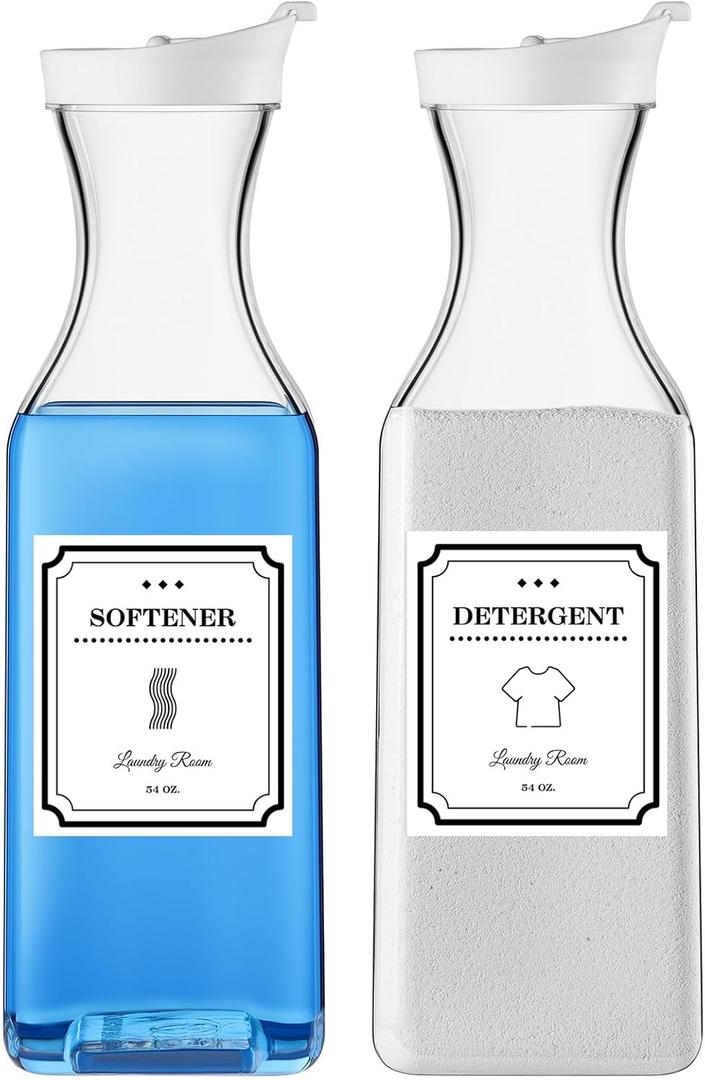 Laundry Detergent Dispenser,54oz Fabric Softener Dispenser, Plastic Liquid Laundry Detergent Container, Laundry Detergent Organizer for Laundry Room Organization with 4 Labels,2 Pack (No Tray)