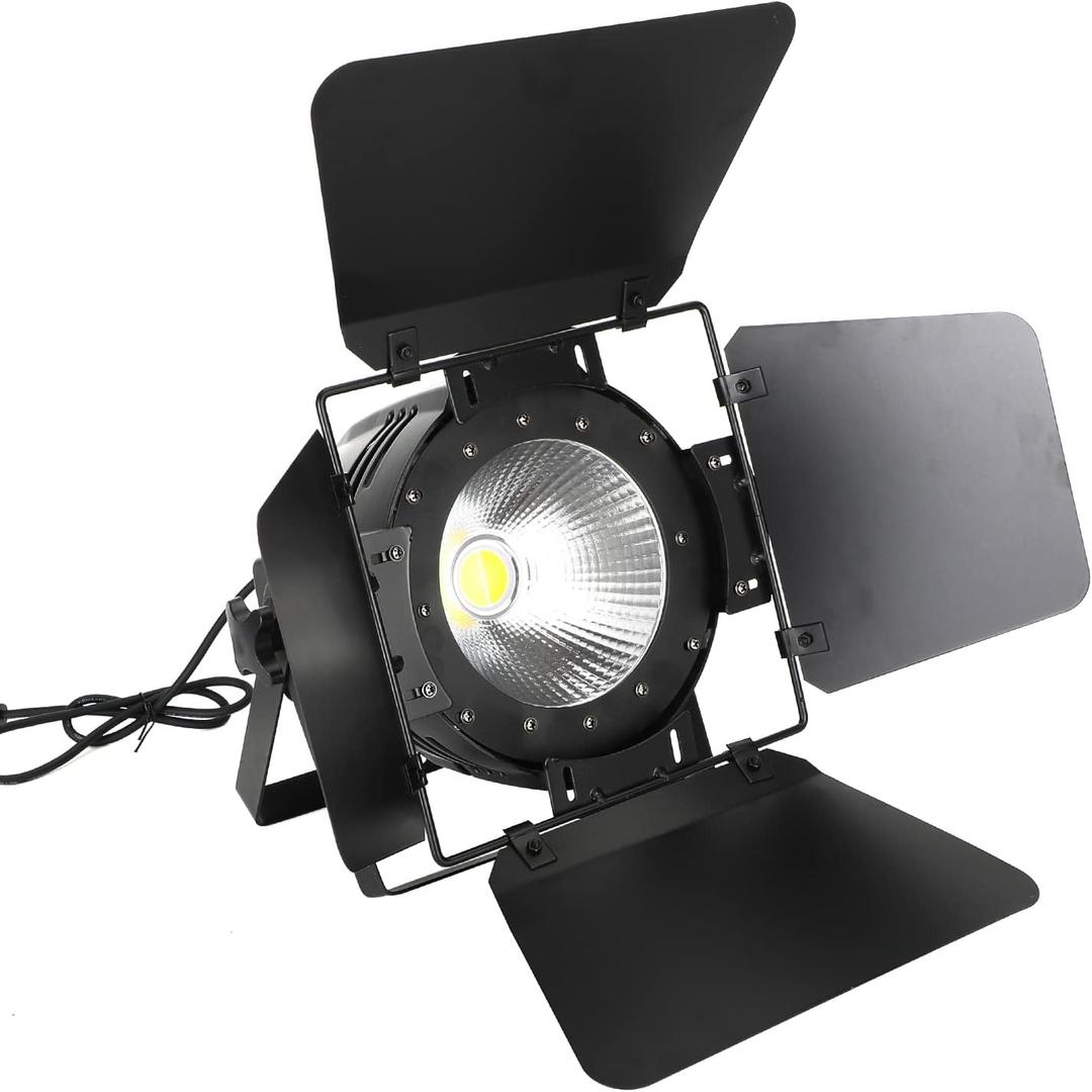200W COB LED Stage Par Light with Barn Door, Spotlights Follow Spot DMX512 Cool & Warm White Audience Blinder, Sound Activated, Master/Slave 2in1 for DJ Concert Wedding Bar Events, Stage Lighting
