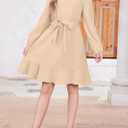 blibean Girls Cotton Long Sleeve Dresses Ruffled Semi Formal Dress Size 6-15 Years (XXL)