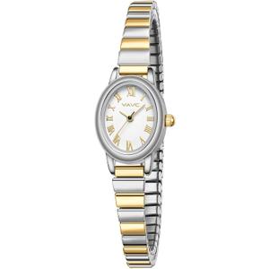 Small Gold Watches for Women,Analog Womens Watch with Stainless Steel Expansion Band,Oval Case Roman Dial,Water Resistant (5.91in-6.7in)