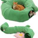 PAWZ Road Cat Tunnel, Cactus Cat Donut Tunnel Collapsible Cat Tunnel Tube, Dia-38 inches with Flower Soft Mat for Indoor Cats and Rabbits (Green)
