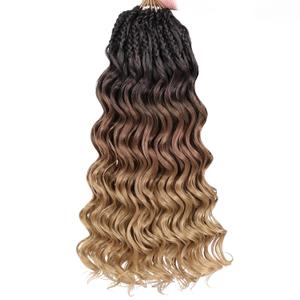 Leeven 14 Inch Pre Looped Ocean Wave Crochet Hair 8 Packs Short Curly Crochet Hair Ombre Brown to Blonde Boho Ocean Braids Pre Twisted Deep Wavy Synthetic Hair for Women (#1B/30/27)