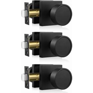 Haidms Black Passage Door Knobs Interior, Heavy Duty Round No Key Matte Black Closet Door Knobs for Hall Closet, Passage Doorknobs Hallway (3 Pack)