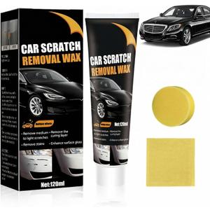 Scratch Remover Wax for Vehicles - Car Paint Scratch Remover with Sponge & Wipe, Car Scratch Repair Kit for All Color, Auto Detailing Polish for Light to Deep Scratches (1PCS)