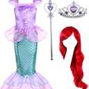 Joy Join Little Girls Princess Mermaid Costume for Girls Dress Up with Wig,Crown Pink (4-5 Years)