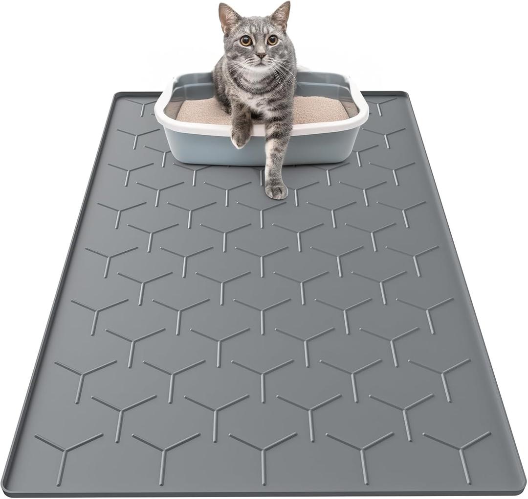Garoopion Cat Litter Box Mat, Large 34" X 22" Cat Litter Mat, Waterproof Silicone Pad for Floor, Dark Gray