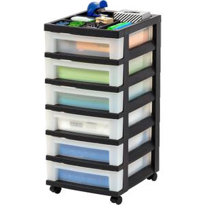 IRIS USA Craft Plastic Organizers and Storage, Rolling Storage Cart for Classroom Supplies, Storage Organizer for Art Supplies, Drawer Top Organizer for Small Parts, 6 Drawer, Black/Pearl IRIS USA Craft Plastic Organizers and Storage, Rolling Storage Cart for Classroom Supplies, Storage Organizer for Art Supplies, Drawer Top Organizer for Small Parts, 6 Drawer, Black/Pearl