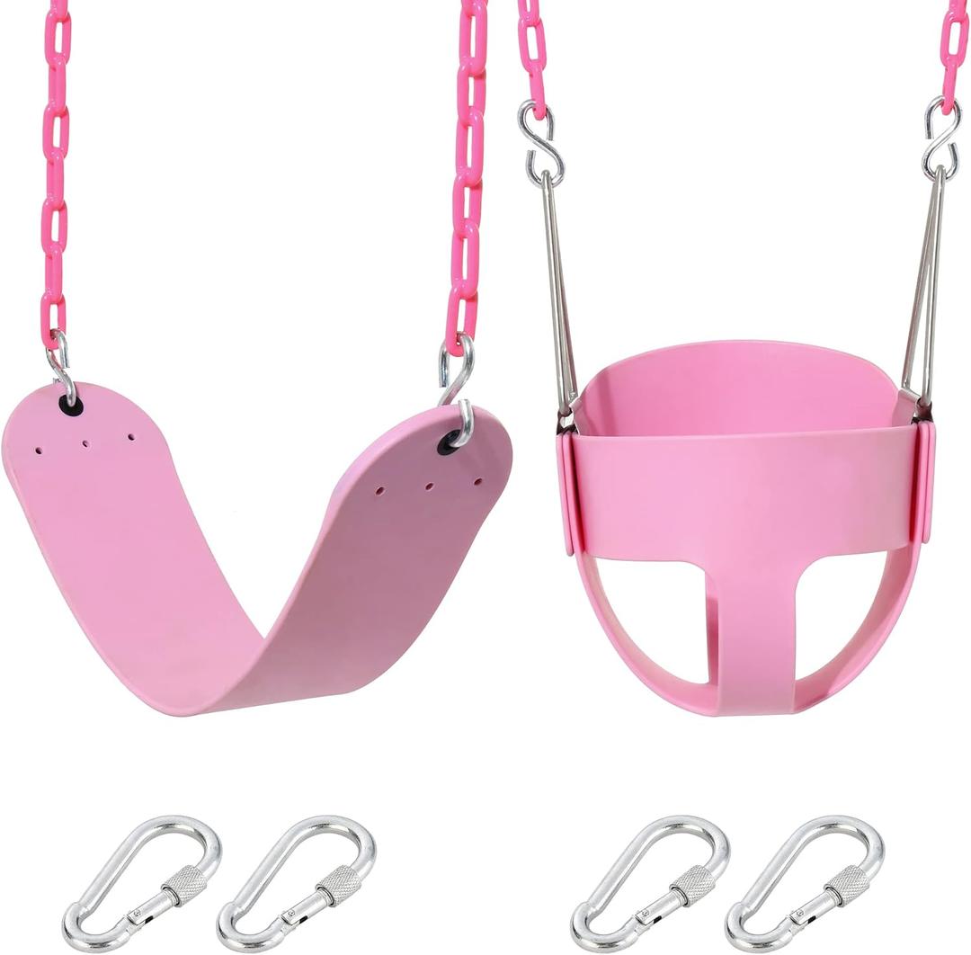 Pink Swing Set - Heavy Duty Toddler High Back Full Bucket Swing Seat - Swing Set Accessories