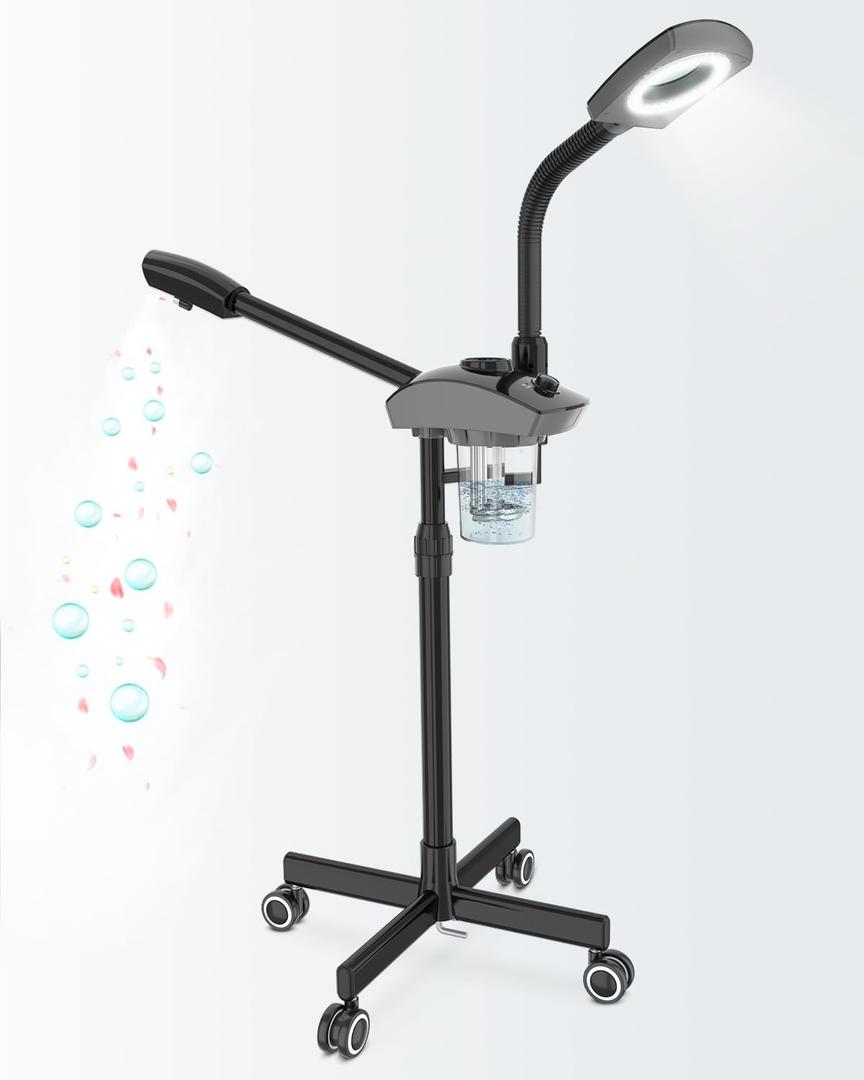 Kingsteam Facial Steamer & 5X Magnifying Lamp Combo, Professional Esthetician Equipment: Adjustable Nano Mist, Deep Pore Cleansing, Blackhead Remover, Acne Treatment Ozone Steamer (JY-201B)