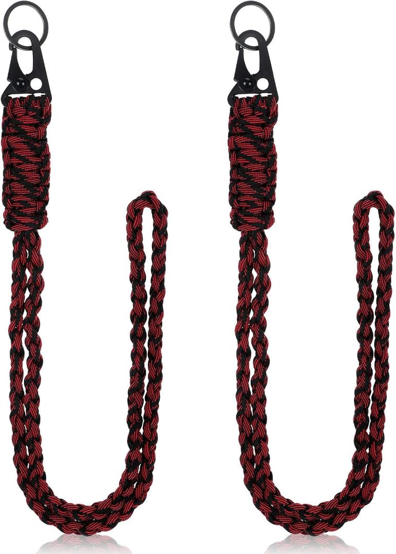 Frienda 2 Set Heavy Duty Paracord Lanyard Necklace Whistles Strap Braided 550 Keychain Lanyard for Outdoor Activities (Black and Red Camo)