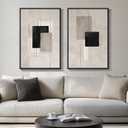 Large Framed Neutral Abstract Wall Art Set of 2, Black Beige Modern Canvas Prints Paintings Artwork for Walls, Minimalist Block Lines Pictures for Living Room Dining Room Bedroom Wall Decor 20x30 In
