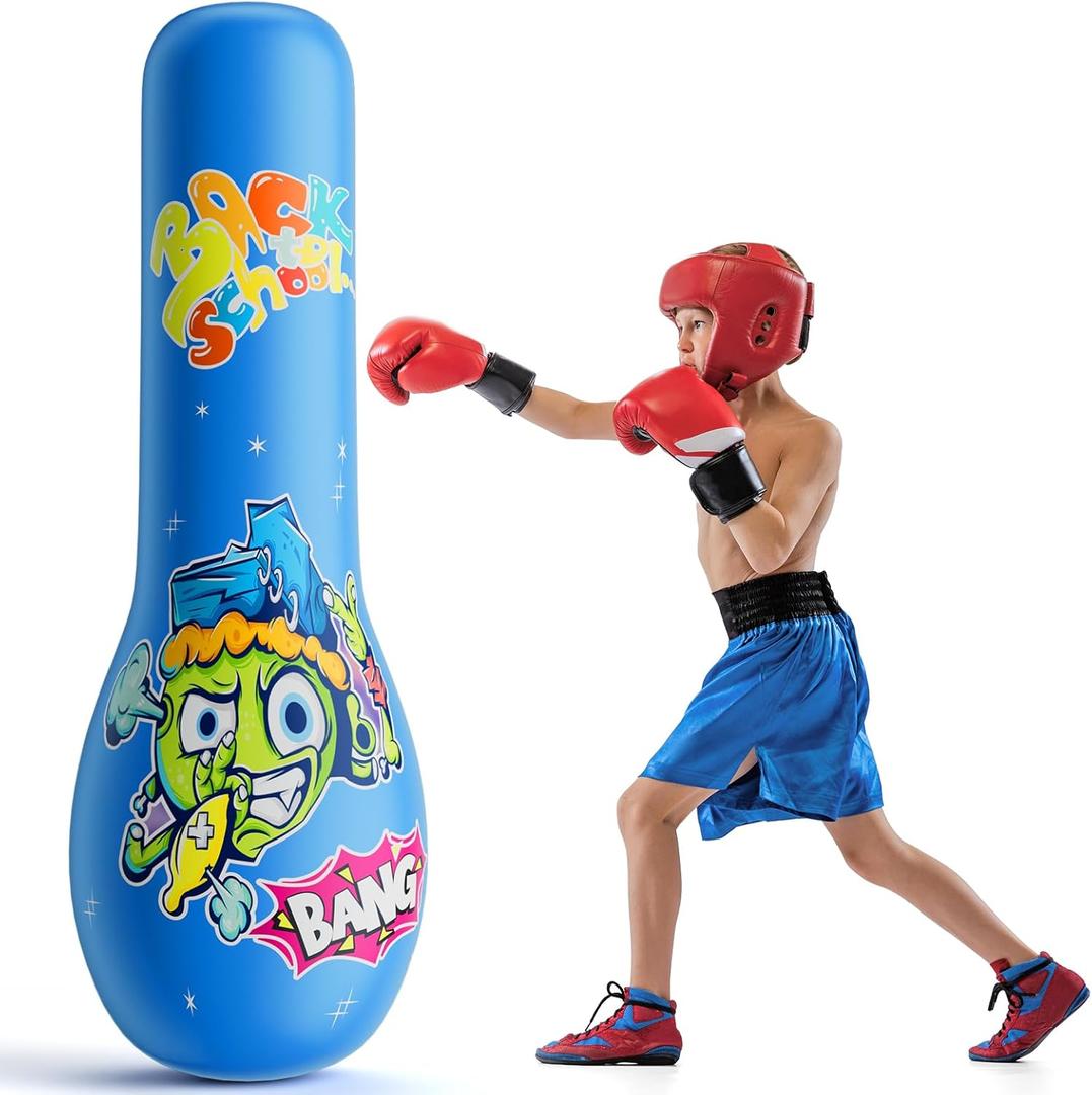 Punching Bag for Kids, 63 Inch Kids Punching Inflatable Kids Punching Bag for Kids 3-12, Punching Bag with Bounce-Back Action Set for Practicing Karate, Taekwondo