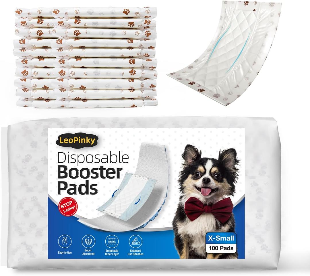Disposable Dog Diaper Booster Pads XS - 100 Count, Dog Diaper Liners for Male and Female Dogs, Inserts Fit Most Puppy Diapers - Pet Belly Bands and Male Dogs Wraps (Paws)
