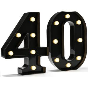 Pooqla Decorative Led Light Up Number Letters, Black Plastic Marquee Number Lights Sign for 40th Birthday Party Wedding Decor Battery Operated Black Number 40