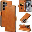 Compatible with Samsung Galaxy S25 Ultra - 2025 Shockproof Nappa Leather Wallet Case with RFID-Blocking, Ultra-Thin Design, Horizontal Stand for Samsung Galaxy S25 Ultra (Light Khaki)