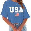 hohololo American Flag Crop Tops Women USA Crop Shirt Patriotic 4th of July Tee Memorial Day Tshirt Girls Crop Tops, M