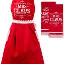 DII Christmas Kitchen Dcor, Holiday Cooking & Baking Accessories Machine Washable Cotton, Apron/Dishtowel Set, Mrs. Claus Set, 3 Count