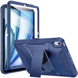 Soke Case for iPad Air 11-inch M3/M2 (2025/2024), iPad Air 5th/4th Generation 10.9-inch (2022/2020), with Built-in Screen Protector and Kickstand, Rugged Full Body Protective Cover - Navy