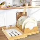 Bamboo Dish Drying Rack with Diatomaceous Earth Dish Drying Pad, Ultra Absorbent, Instant Dry, Space - Saving&Pull-out Design, Eco - Friendly Drying Mat for Dishes Cups, Match Any Countertop