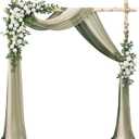 Ling's moment Wedding Arch Flowers with Drapes Kit-Pack of 5, 2pcs Flower Arrangements 3pcs Sheer Hanging Drapes Ceremony Arbor Backdrop Artificial Rose Floral Decor, White & Sage