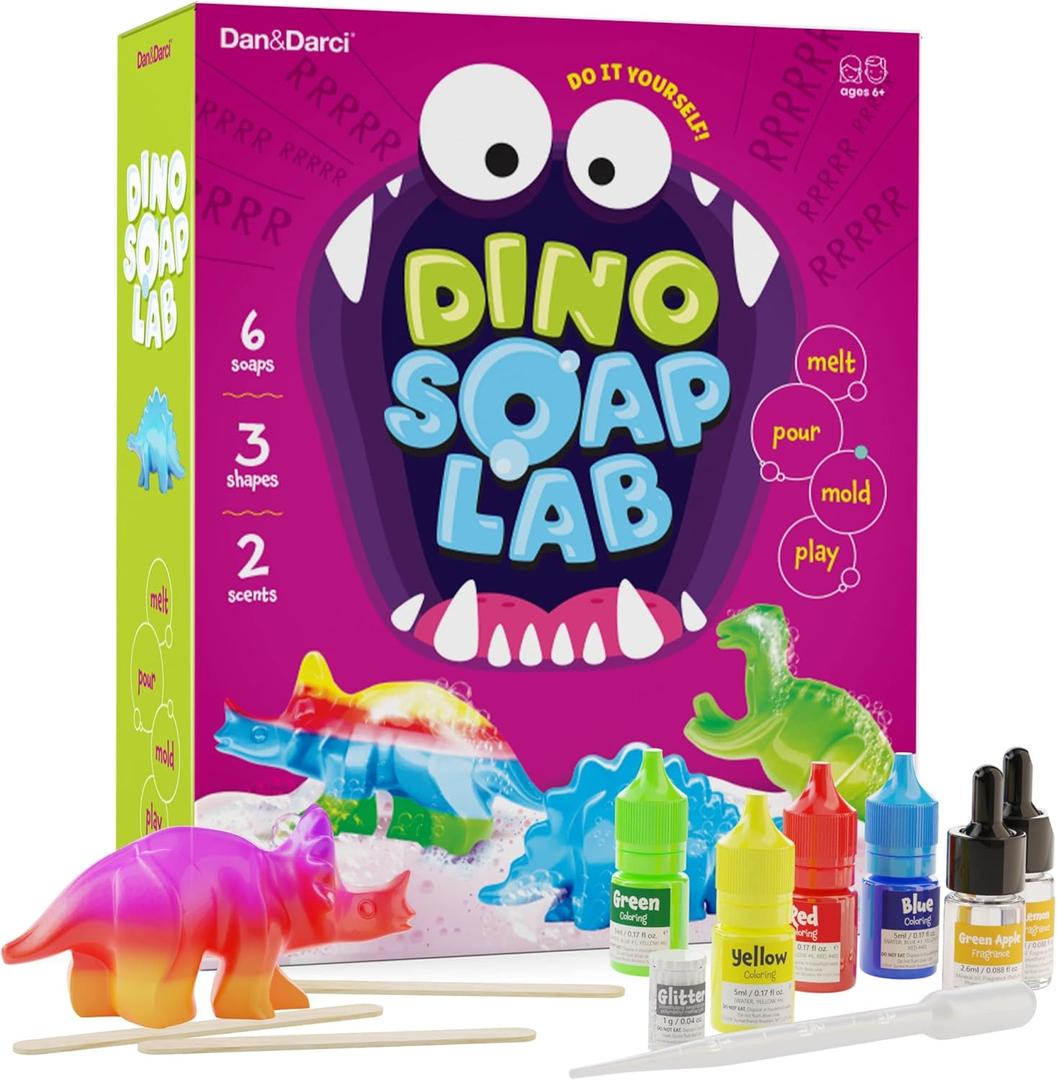 Dan&Darci Dino Soap Making Kit for Kids, Dinosaur Science Toys Kits, Gifts for Kid All Ages, DIY Activities Craft - Art Crafts Gift Set for Boys and Girls Age 3 4 5 6 7 8 12 Year Old Boy