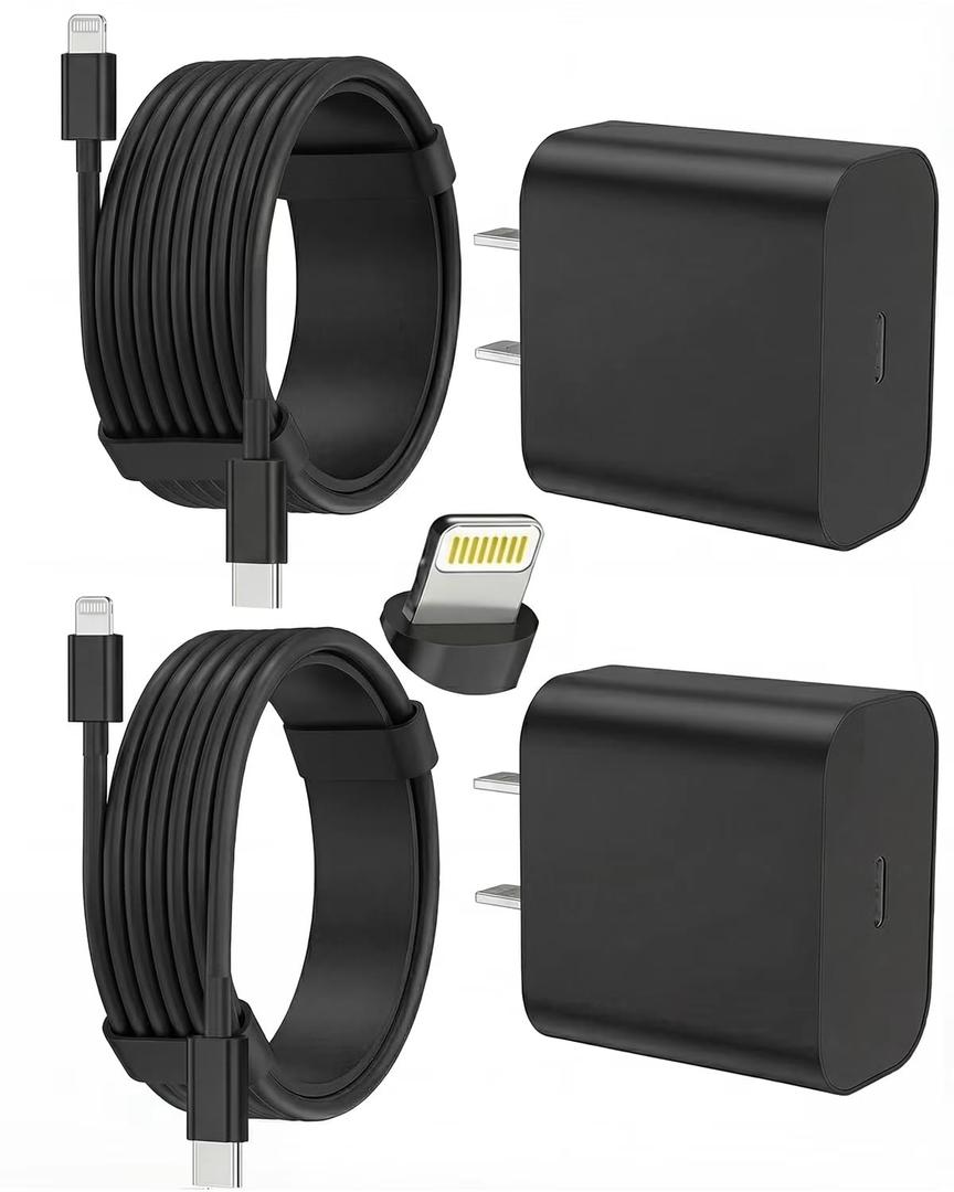 FEEL2NICE iPhone Charger Fast Charging 2 Pack Type C Wall Charger Block with 2 Pack [6FT&10FT] Long USB C to Lightning Cable for iPhone 14/13/12/12 Pro Max/11/Xs Max/XR/X,AirPods Pro,Black