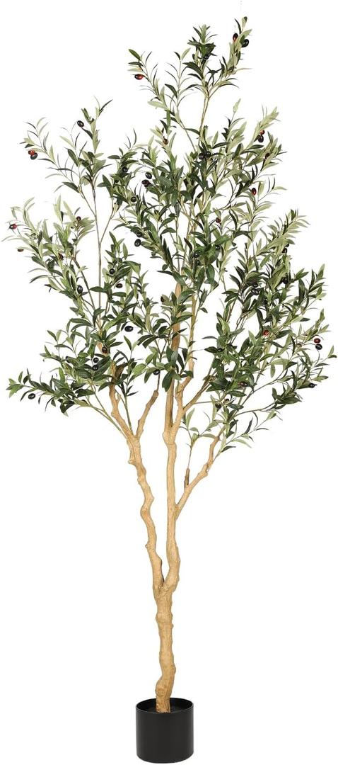 Realead Faux Olive Tree 7ft - Realistic Tall Olive Trees Artificial Indoor - Large Fake Olive Tree with Natural Wood Trunk and Lifelike Leaves - Artificial Olive Tree for Home Office Decor