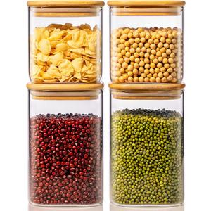 42oz & 27oz - 4 Pack Square Glass Jars with Bamboo Lids, Glass Food Storage Containers with Airtight Lids for Kitchen, Air Tight Pantry Storage Containers for Cereal, Pasta, Rice, Sugar, Coffee, Spice