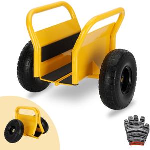 Heavy Duty Panel Dolly Slab Dolly Two Comfortable Handles 10 Inch Solid Rubber Tires Supports Up to 1000 Pounds All Terrain Movement Ideal for Heavy Drywall Sheets and Door Material Transport (Yellow)