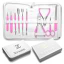 Manicure Pedicure Set - 10-in-1 Stainless Steel Grooming Kit, Personal Care Tools, Nail Nipper, Cuticle Cutter, Scissors, Tweezers, Blackhead Remover, Nail File & Case (Pink)