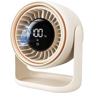 Gaiatop Desk Fan, Touch Control LED Display Small Portable Fans, 5 Speeds Strong Wind, Ultra Quiet Rechargeable 4000mAh Battery Operated Table Desktop for Bedroom, Office (White Beige)