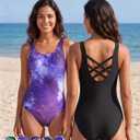 American Trends Athletic One Piece Swimsuits for Women Modest Bathing Suits Criss Cross Back Water Aerobics Swimwear (Small)