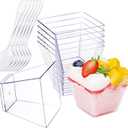 50 Pack 2 oz Mini Dessert Cups with Spoons, Reusable Square Clear Plastic Parfait Cups Dessert Bowls Appetizer Cups for Serving Fruit Ice Cream Pudding Yogurt (50)