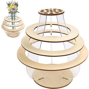 Wooden Puzzle Vase for Lego Flower Bouquet Building Set, Display Stand for Lego Roses Cherry Blossom Sunflower Tulips Daffodils Lotus, Gift for Lego Flower Lovers (L-C)